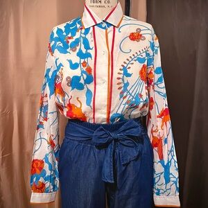 NWOT Emilio Pucci Vintage Cotton Button Down Shirt, Size 14 (Modern Day 10)